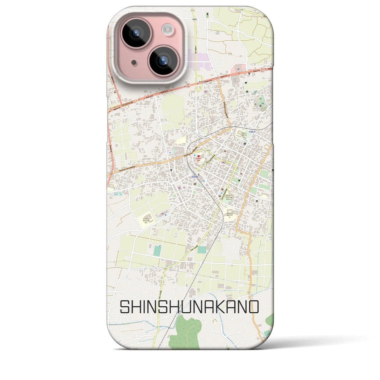 【信州中野】地図柄iPhoneケース（バックカバータイプ・ナチュラル）iPhone 15 Plus 用