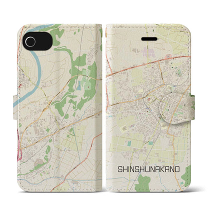 【信州中野（長野県）】地図柄iPhoneケース（手帳タイプ）ナチュラル・iPhone SE（第3 / 第2世代） / 8 / 7 / 6s / 6 用