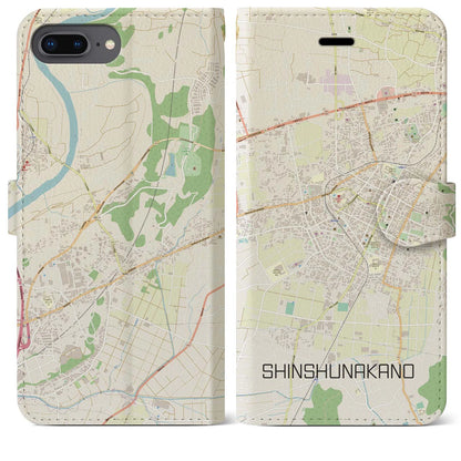 【信州中野（長野県）】地図柄iPhoneケース（手帳タイプ）ナチュラル・iPhone 8Plus /7Plus / 6sPlus / 6Plus 用