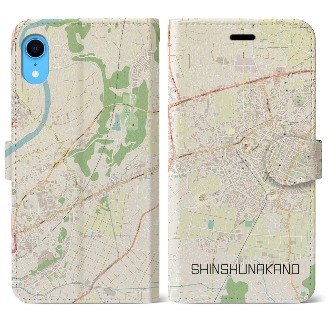 【信州中野】地図柄iPhoneケース（手帳両面タイプ・ナチュラル）iPhone XR 用