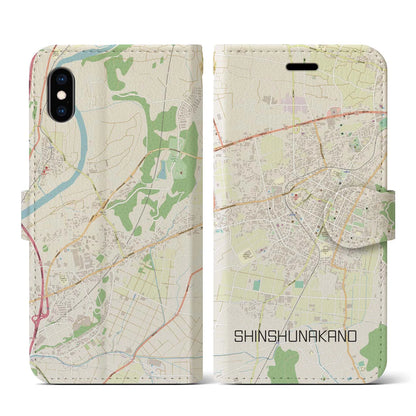 【信州中野（長野県）】地図柄iPhoneケース（手帳タイプ）ナチュラル・iPhone XS / X 用
