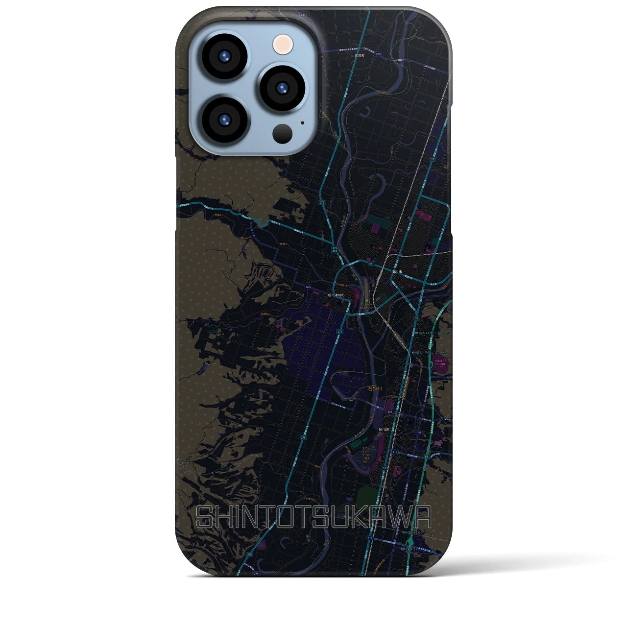 【新十津川】地図柄iPhoneケース（バックカバータイプ・ブラック）iPhone 13 Pro Max 用