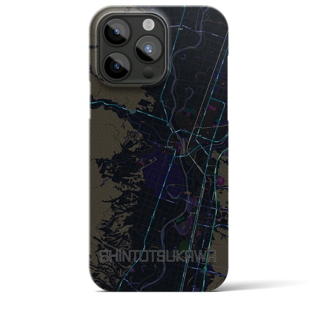 【新十津川】地図柄iPhoneケース（バックカバータイプ・ブラック）iPhone 15 Pro Max 用