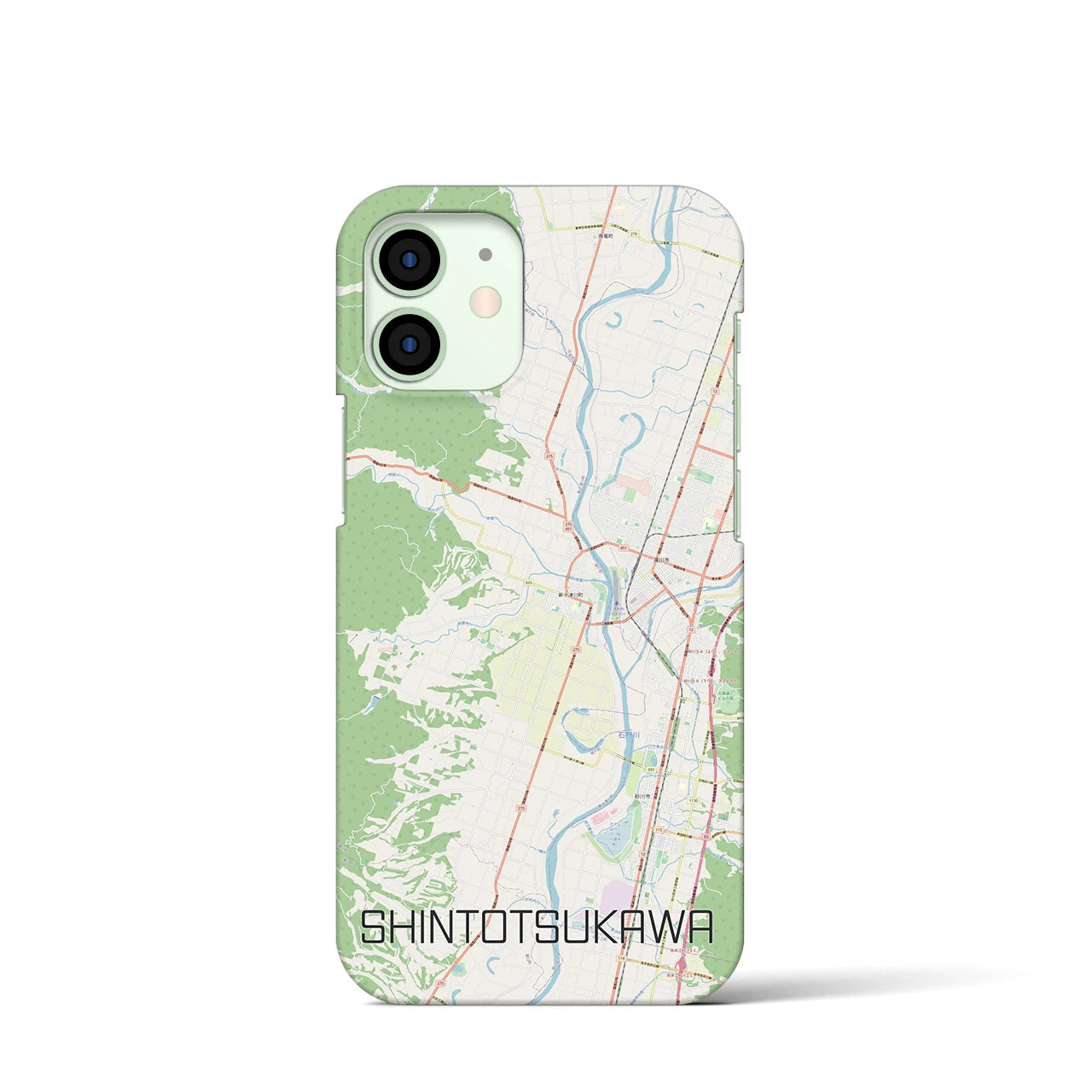 【新十津川】地図柄iPhoneケース（バックカバータイプ・ナチュラル）iPhone 12 mini 用