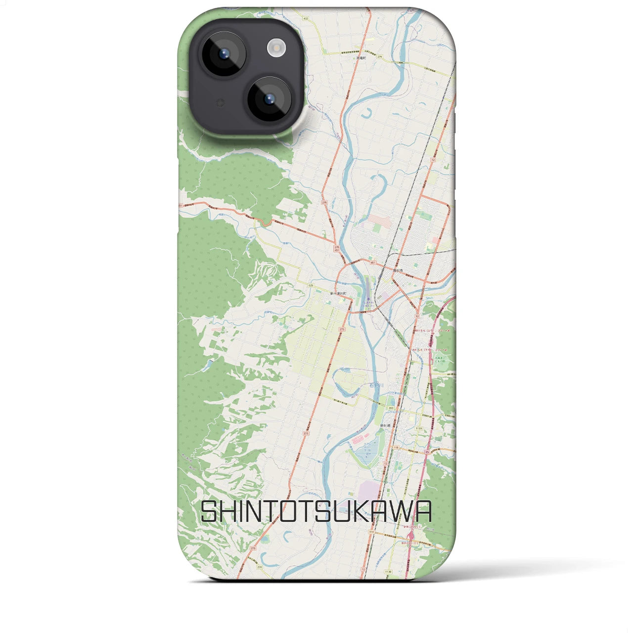 【新十津川】地図柄iPhoneケース（バックカバータイプ・ナチュラル）iPhone 14 Plus 用