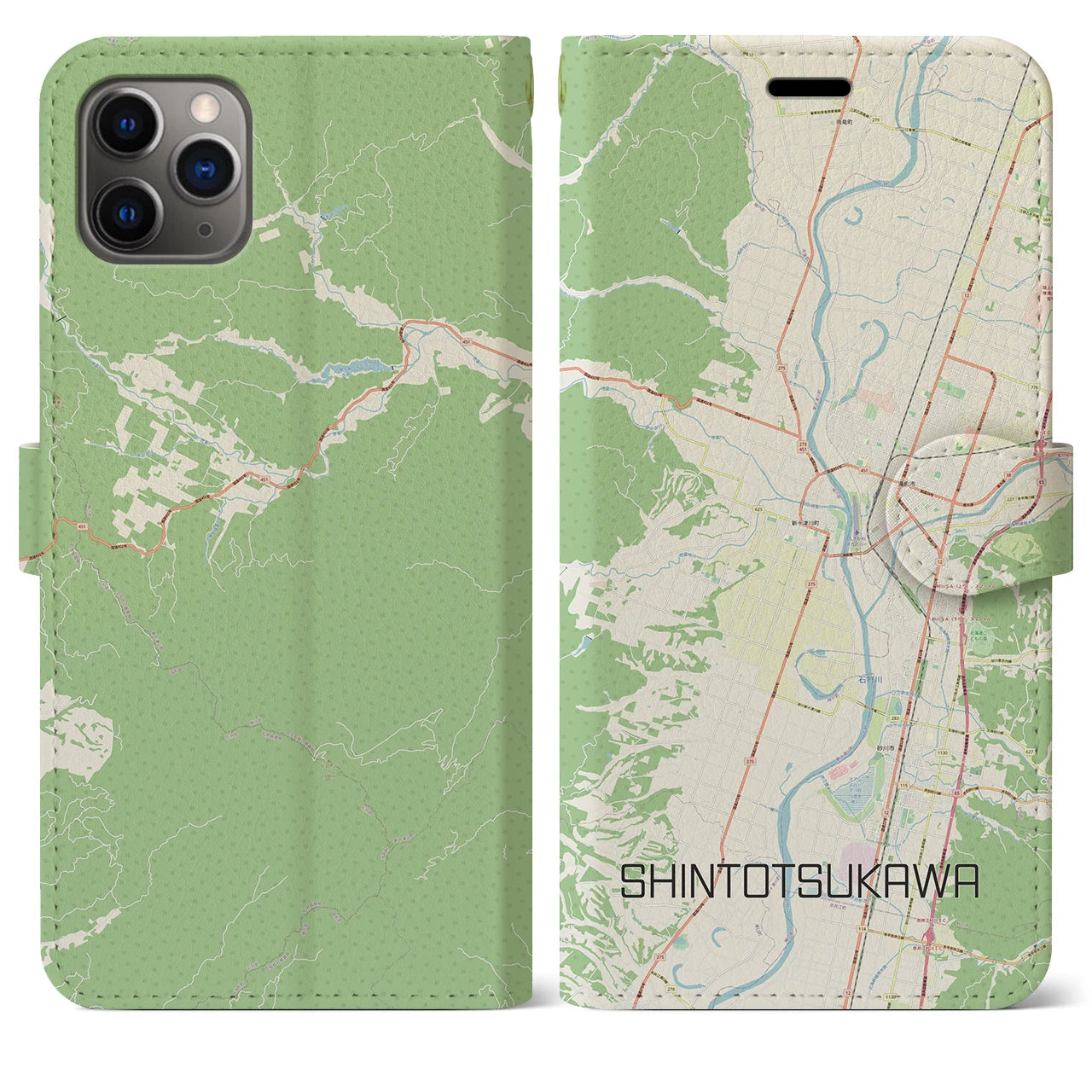 【新十津川】地図柄iPhoneケース（手帳両面タイプ・ナチュラル）iPhone 11 Pro Max 用