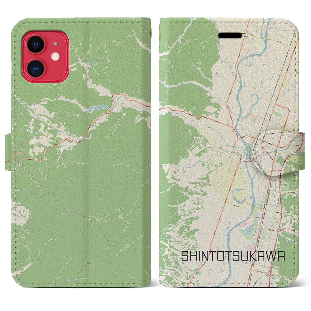 【新十津川】地図柄iPhoneケース（手帳両面タイプ・ナチュラル）iPhone 11 用