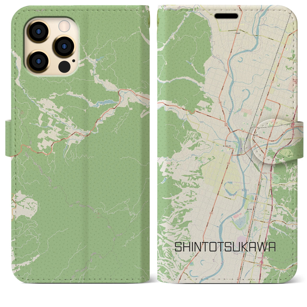 【新十津川】地図柄iPhoneケース（手帳両面タイプ・ナチュラル）iPhone 12 Pro Max 用
