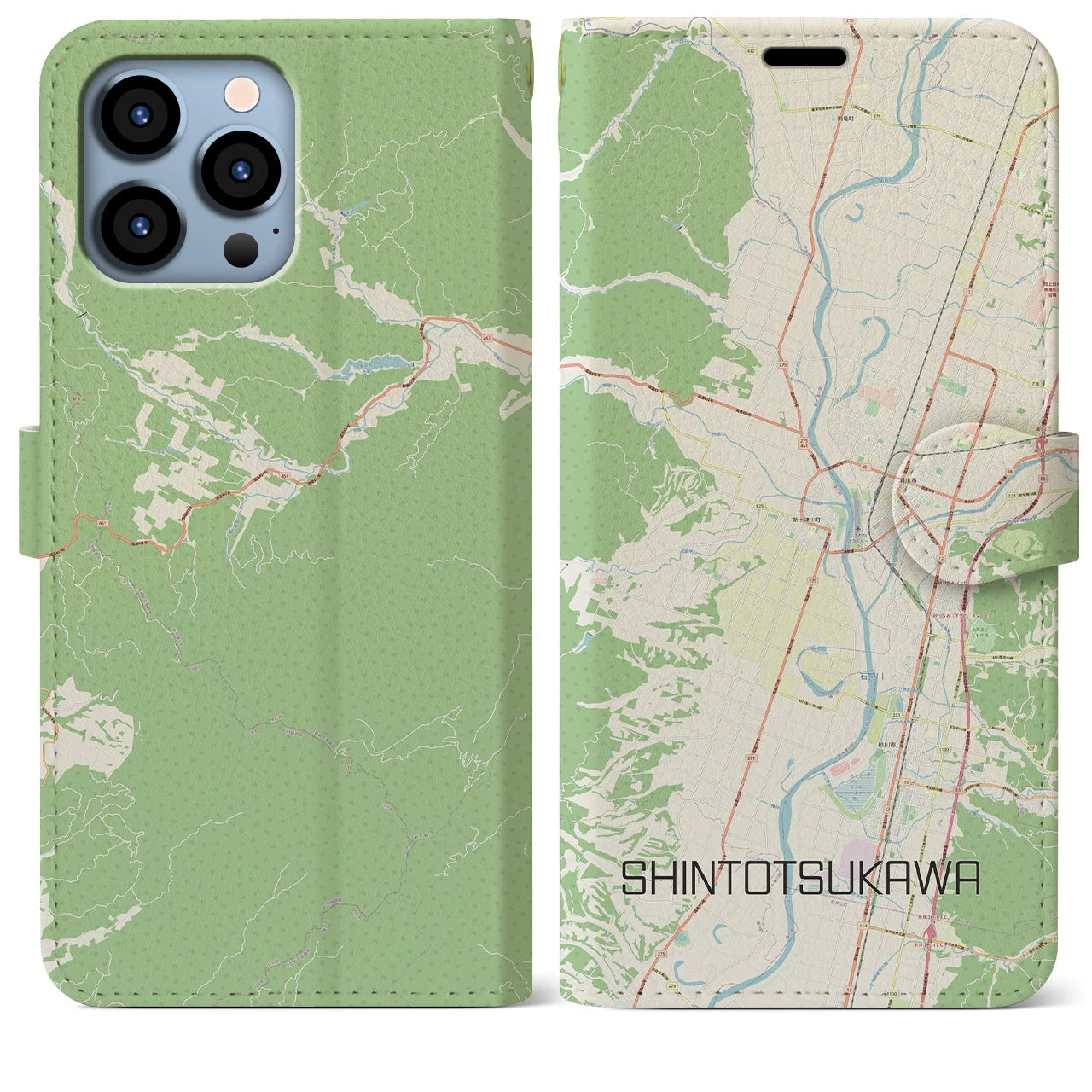【新十津川】地図柄iPhoneケース（手帳両面タイプ・ナチュラル）iPhone 13 Pro Max 用