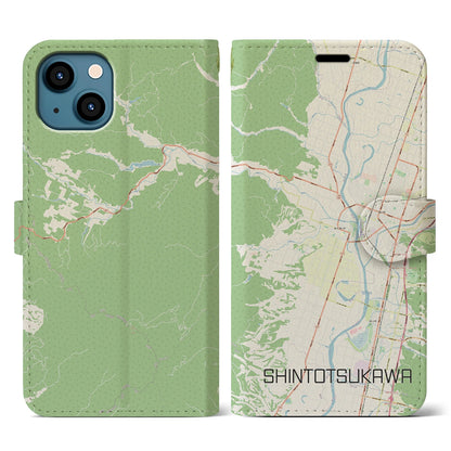 【新十津川（北海道）】地図柄iPhoneケース（手帳タイプ）ナチュラル・iPhone 13 用