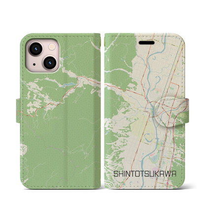 【新十津川（北海道）】地図柄iPhoneケース（手帳タイプ）ナチュラル・iPhone 13 mini 用