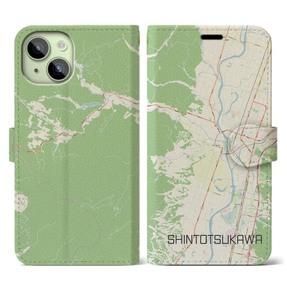 【新十津川（北海道）】地図柄iPhoneケース（手帳タイプ）ナチュラル・iPhone 15 用