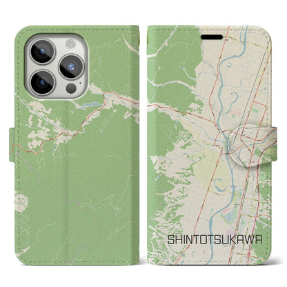 【新十津川（北海道）】地図柄iPhoneケース（手帳タイプ）ナチュラル・iPhone 15 Pro 用