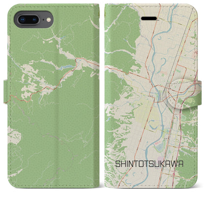 【新十津川（北海道）】地図柄iPhoneケース（手帳タイプ）ナチュラル・iPhone 8Plus /7Plus / 6sPlus / 6Plus 用