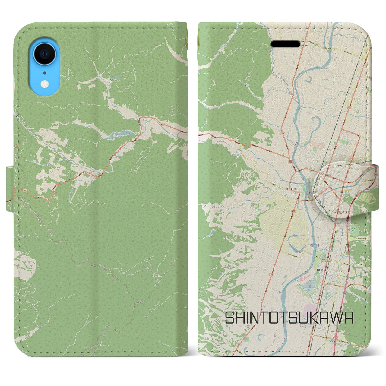 【新十津川】地図柄iPhoneケース（手帳両面タイプ・ナチュラル）iPhone XR 用
