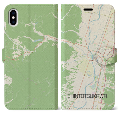 【新十津川（北海道）】地図柄iPhoneケース（手帳タイプ）ナチュラル・iPhone XS Max 用
