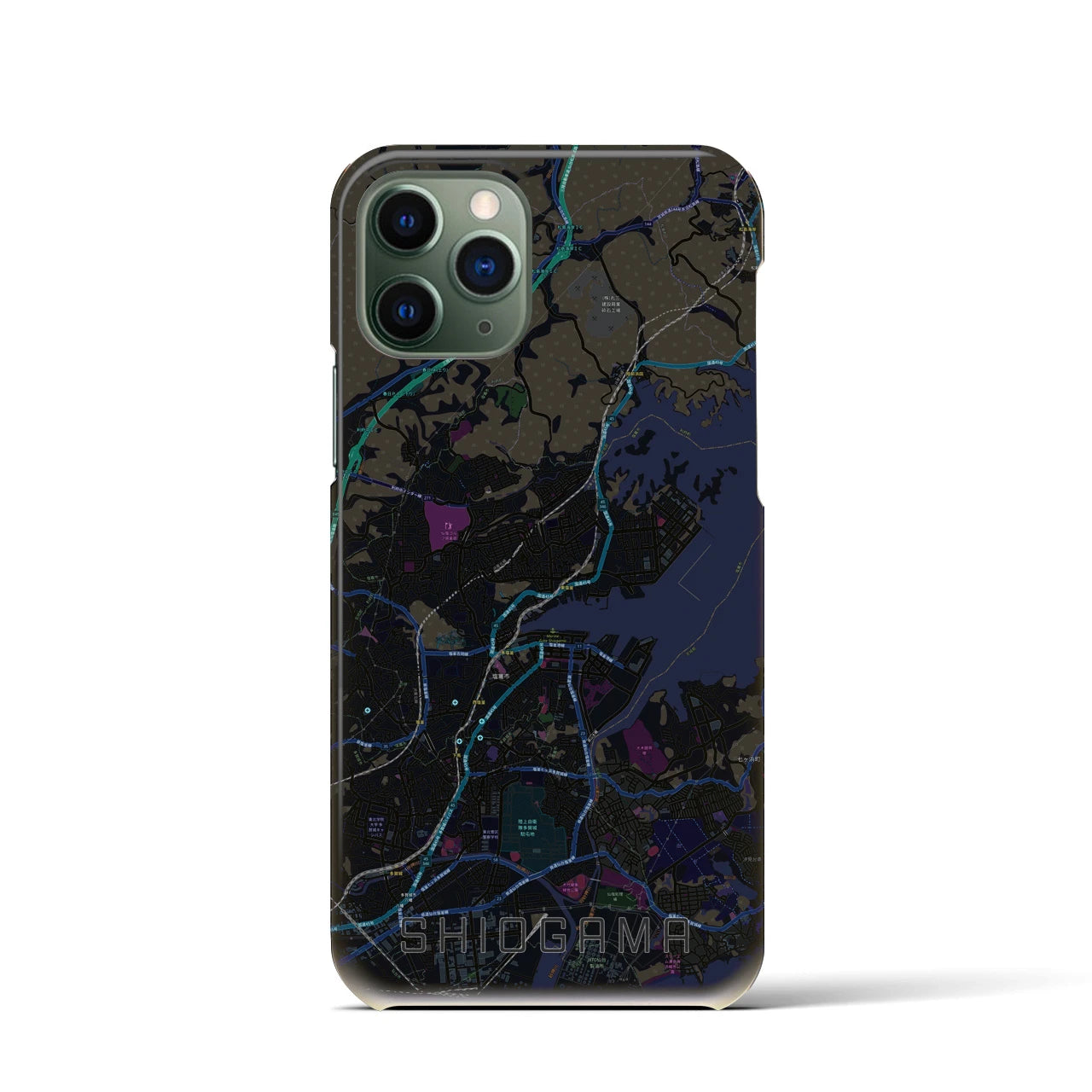 【塩竈】地図柄iPhoneケース（バックカバータイプ・ブラック）iPhone 11 Pro 用