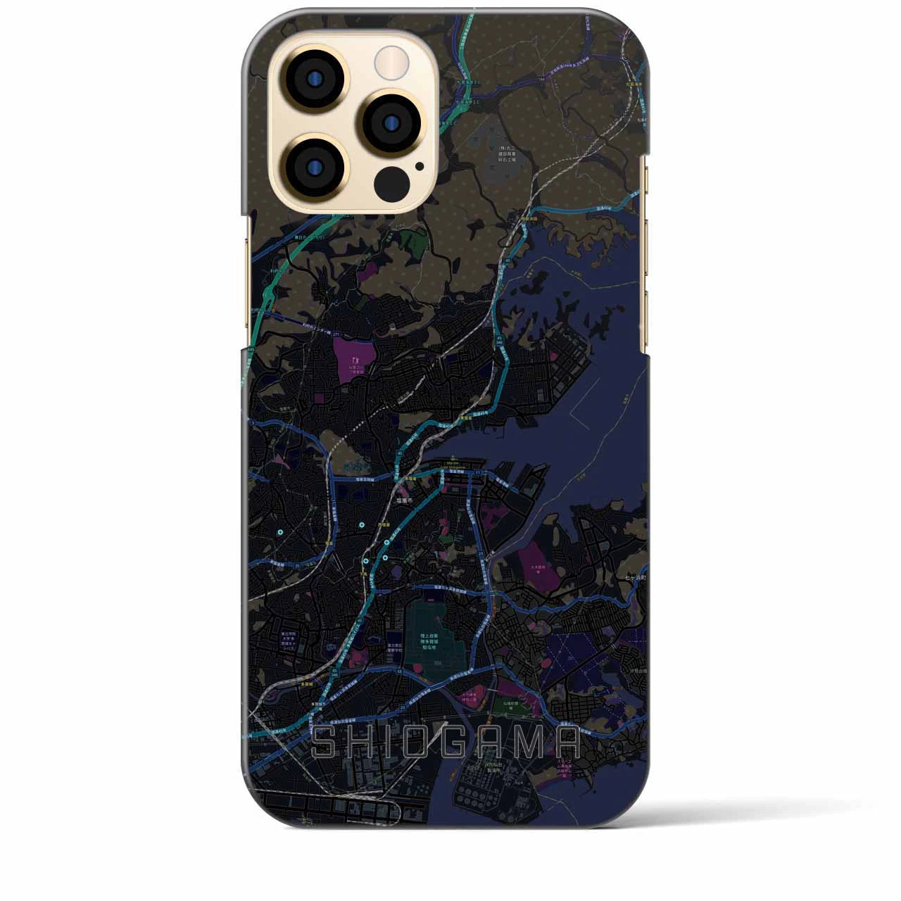 【塩竈】地図柄iPhoneケース（バックカバータイプ・ブラック）iPhone 12 Pro Max 用