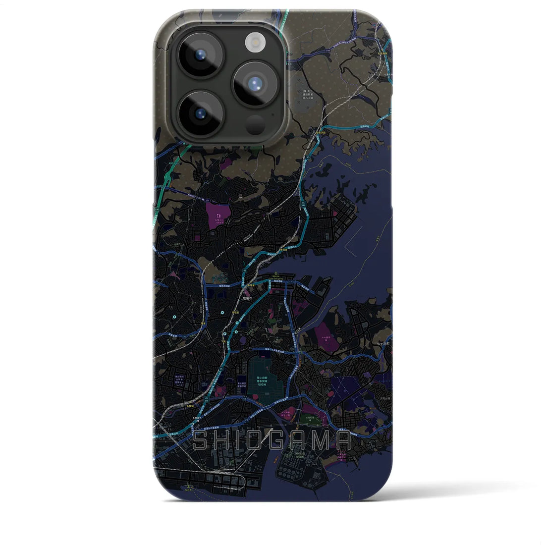 【塩竈】地図柄iPhoneケース（バックカバータイプ・ブラック）iPhone 15 Pro Max 用