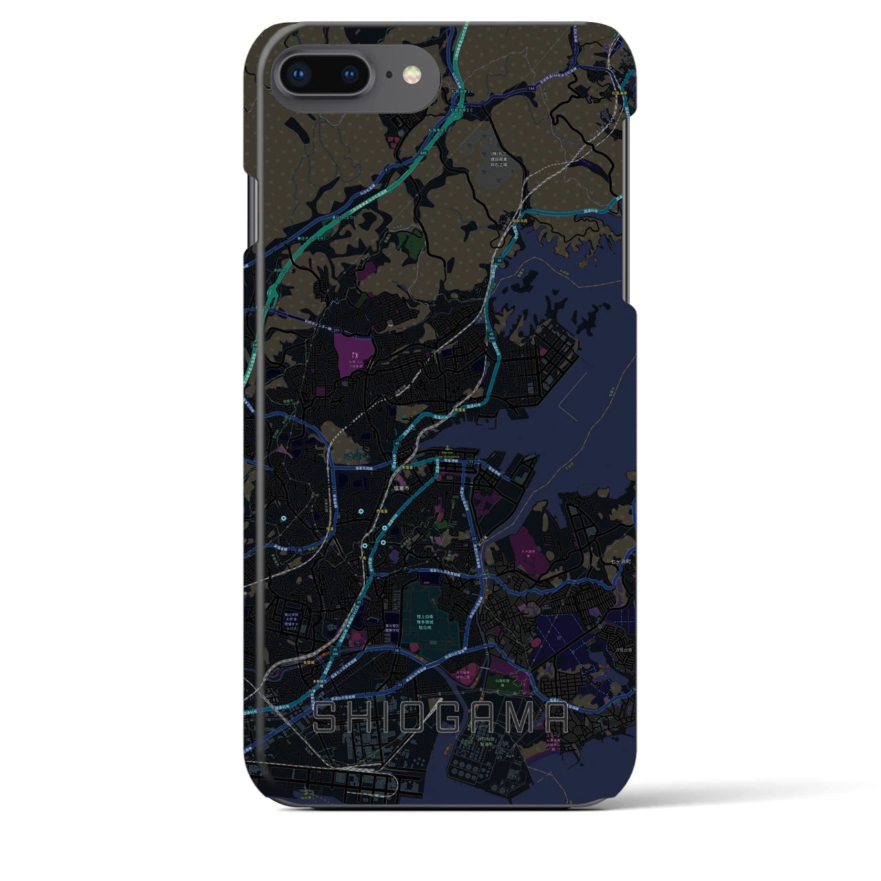 【塩竈】地図柄iPhoneケース（バックカバータイプ・ブラック）iPhone 8Plus /7Plus / 6sPlus / 6Plus 用