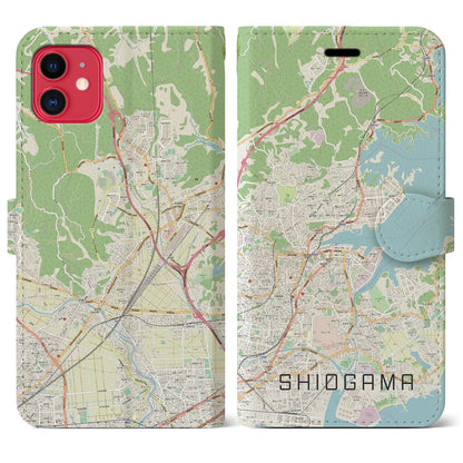 【塩竈（宮城県）】地図柄iPhoneケース（手帳タイプ）ナチュラル・iPhone 11 用