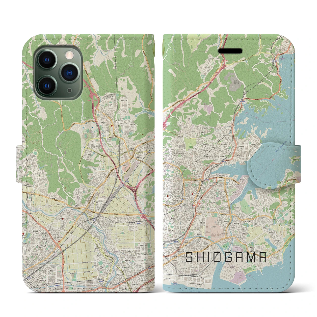 【塩竈】地図柄iPhoneケース（手帳両面タイプ・ナチュラル）iPhone 11 Pro 用