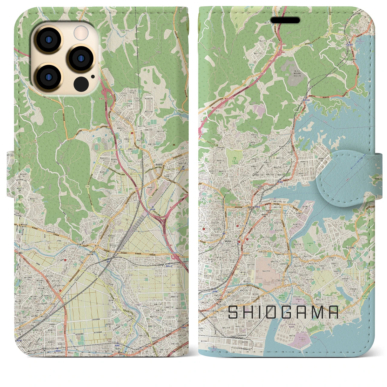 【塩竈】地図柄iPhoneケース（手帳両面タイプ・ナチュラル）iPhone 12 Pro Max 用