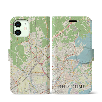 【塩竈（宮城県）】地図柄iPhoneケース（手帳タイプ）ナチュラル・iPhone 12 mini 用