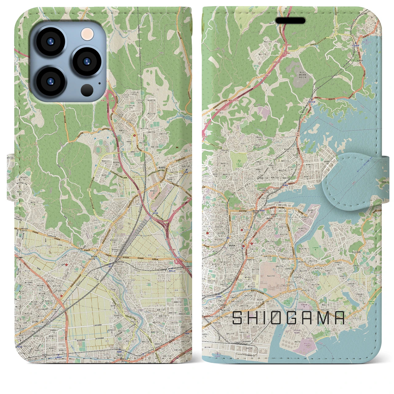 【塩竈】地図柄iPhoneケース（手帳両面タイプ・ナチュラル）iPhone 13 Pro Max 用