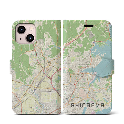 【塩竈（宮城県）】地図柄iPhoneケース（手帳タイプ）ナチュラル・iPhone 13 mini 用