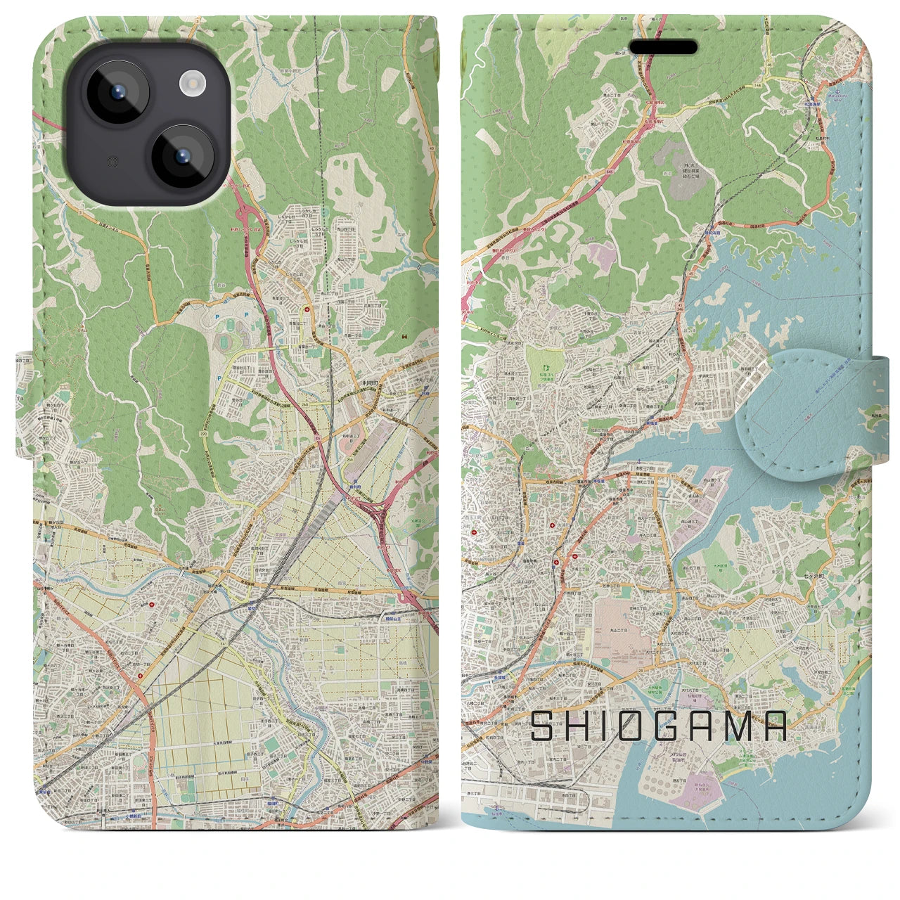【塩竈】地図柄iPhoneケース（手帳両面タイプ・ナチュラル）iPhone 14 Plus 用