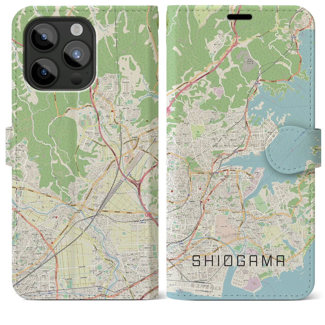 【塩竈】地図柄iPhoneケース（手帳両面タイプ・ナチュラル）iPhone 15 Pro Max 用