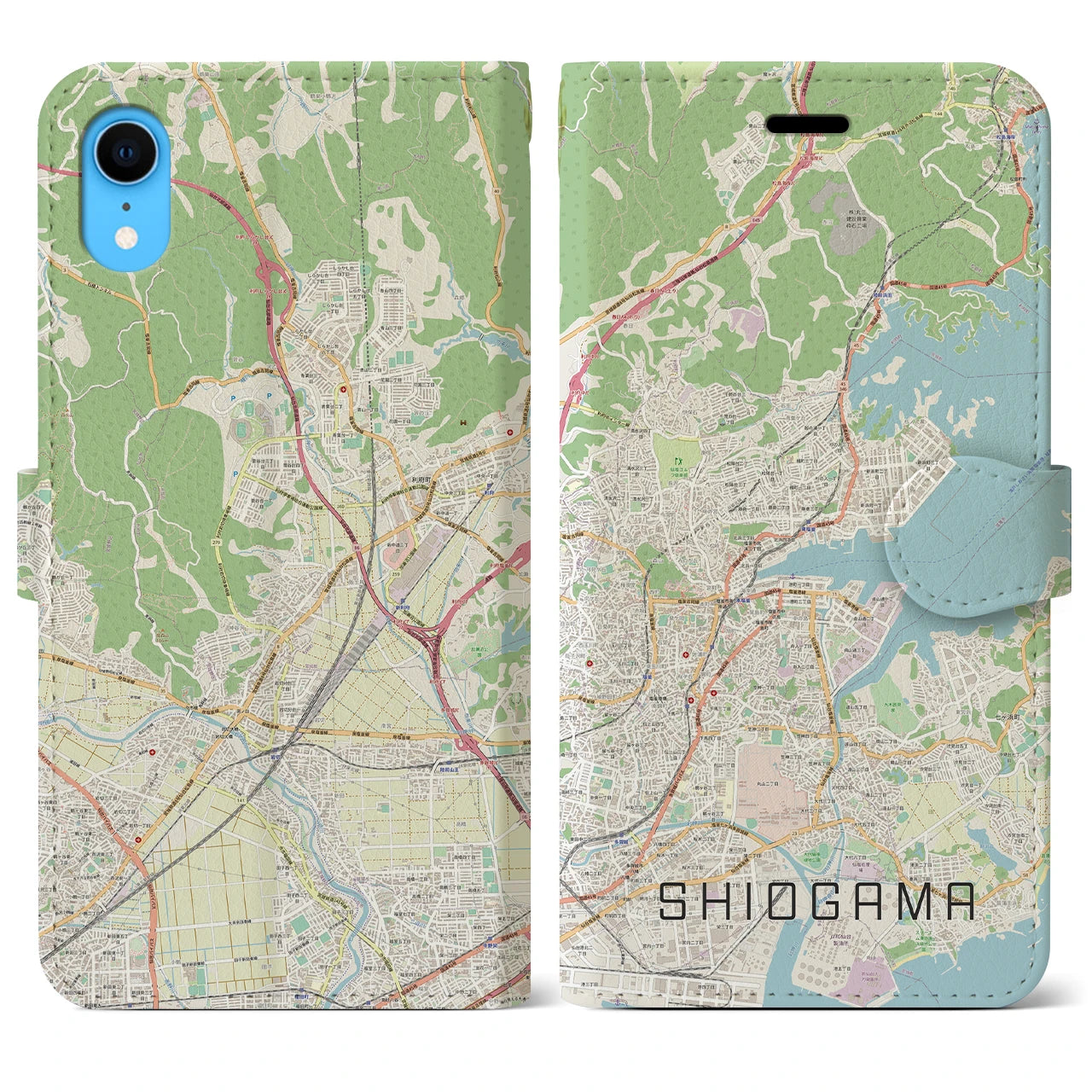 【塩竈】地図柄iPhoneケース（手帳両面タイプ・ナチュラル）iPhone XR 用