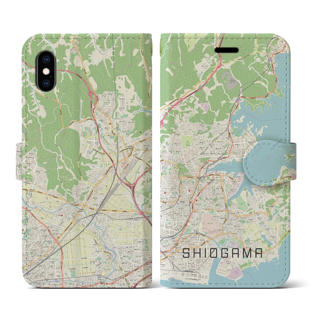 【塩竈】地図柄iPhoneケース（手帳両面タイプ・ナチュラル）iPhone XS / X 用