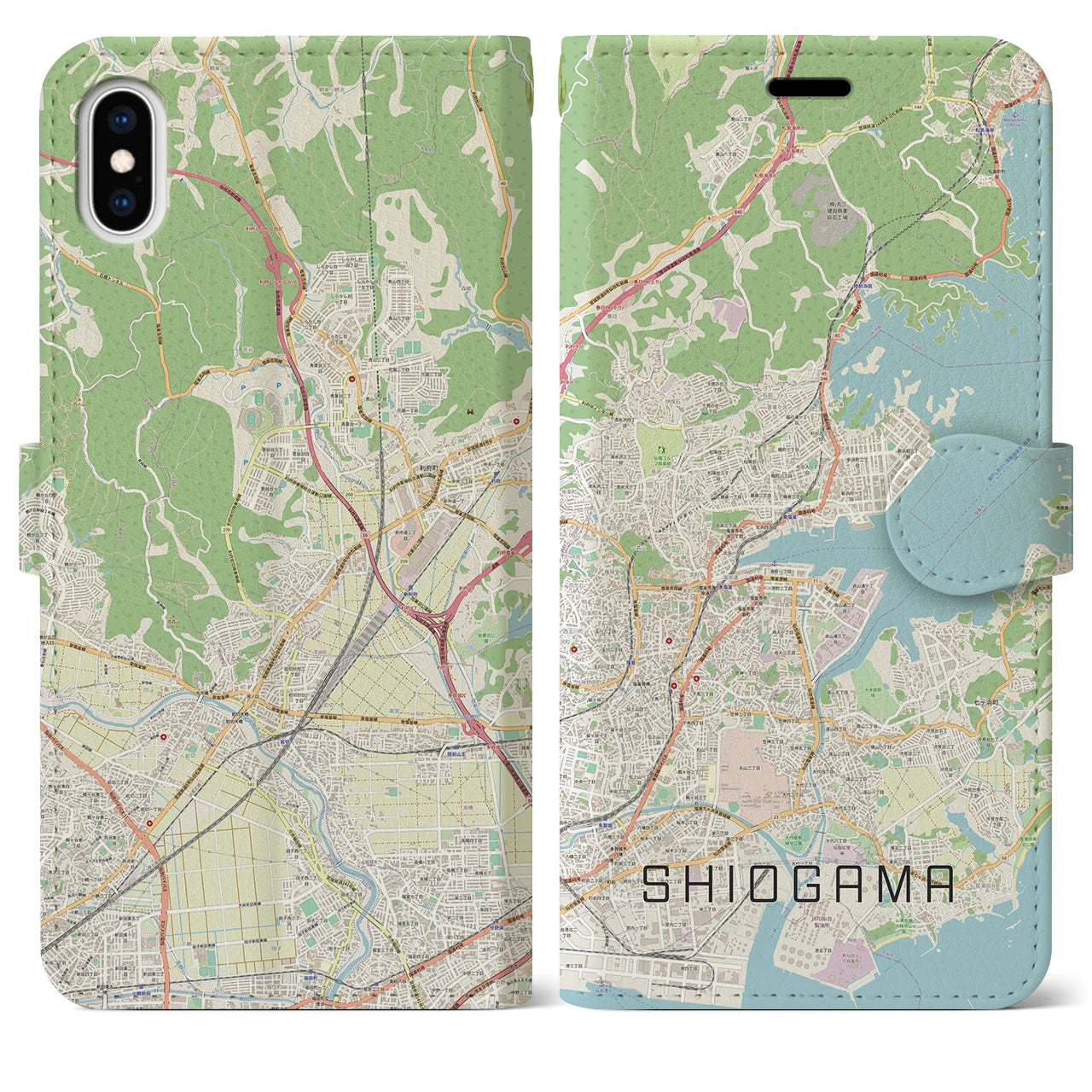 【塩竈】地図柄iPhoneケース（手帳両面タイプ・ナチュラル）iPhone XS Max 用