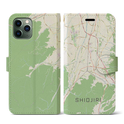 【塩尻（長野県）】地図柄iPhoneケース（手帳タイプ）ナチュラル・iPhone 11 Pro 用