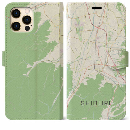 【塩尻（長野県）】地図柄iPhoneケース（手帳タイプ）ナチュラル・iPhone 12 Pro Max 用