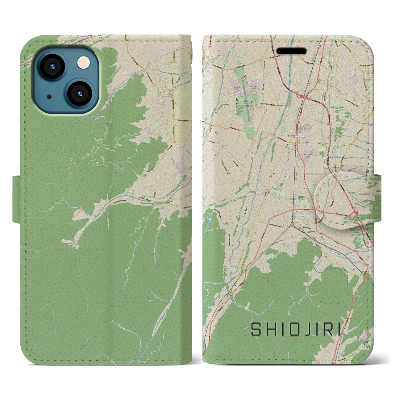 【塩尻】地図柄iPhoneケース（手帳両面タイプ・ナチュラル）iPhone 13 用