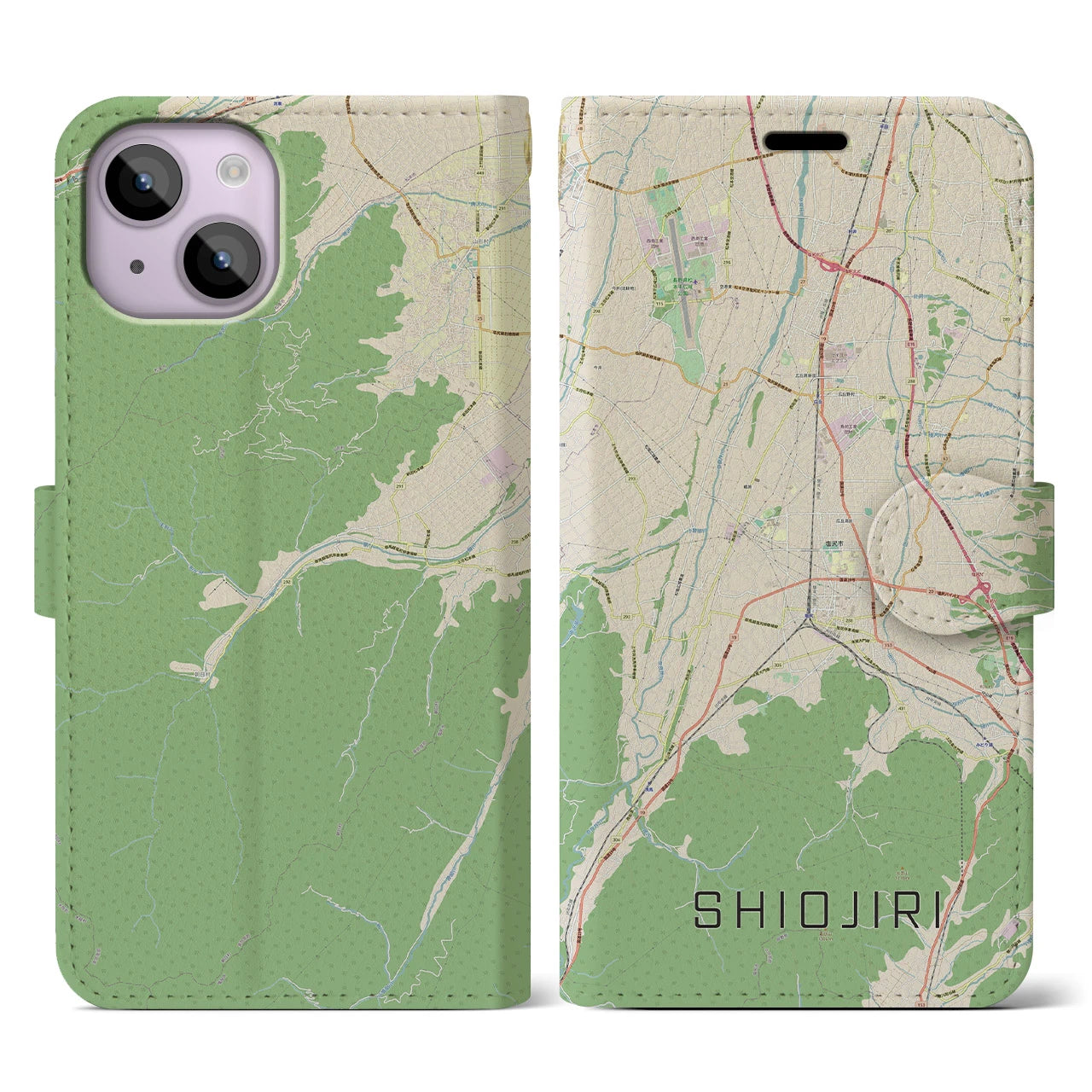 【塩尻】地図柄iPhoneケース（手帳両面タイプ・ナチュラル）iPhone 14 用