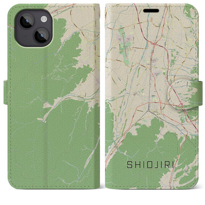 【塩尻（長野県）】地図柄iPhoneケース（手帳タイプ）ナチュラル・iPhone 14 Plus 用