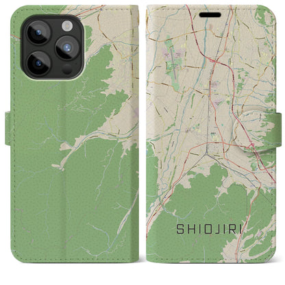 【塩尻（長野県）】地図柄iPhoneケース（手帳タイプ）ナチュラル・iPhone 15 Pro Max 用