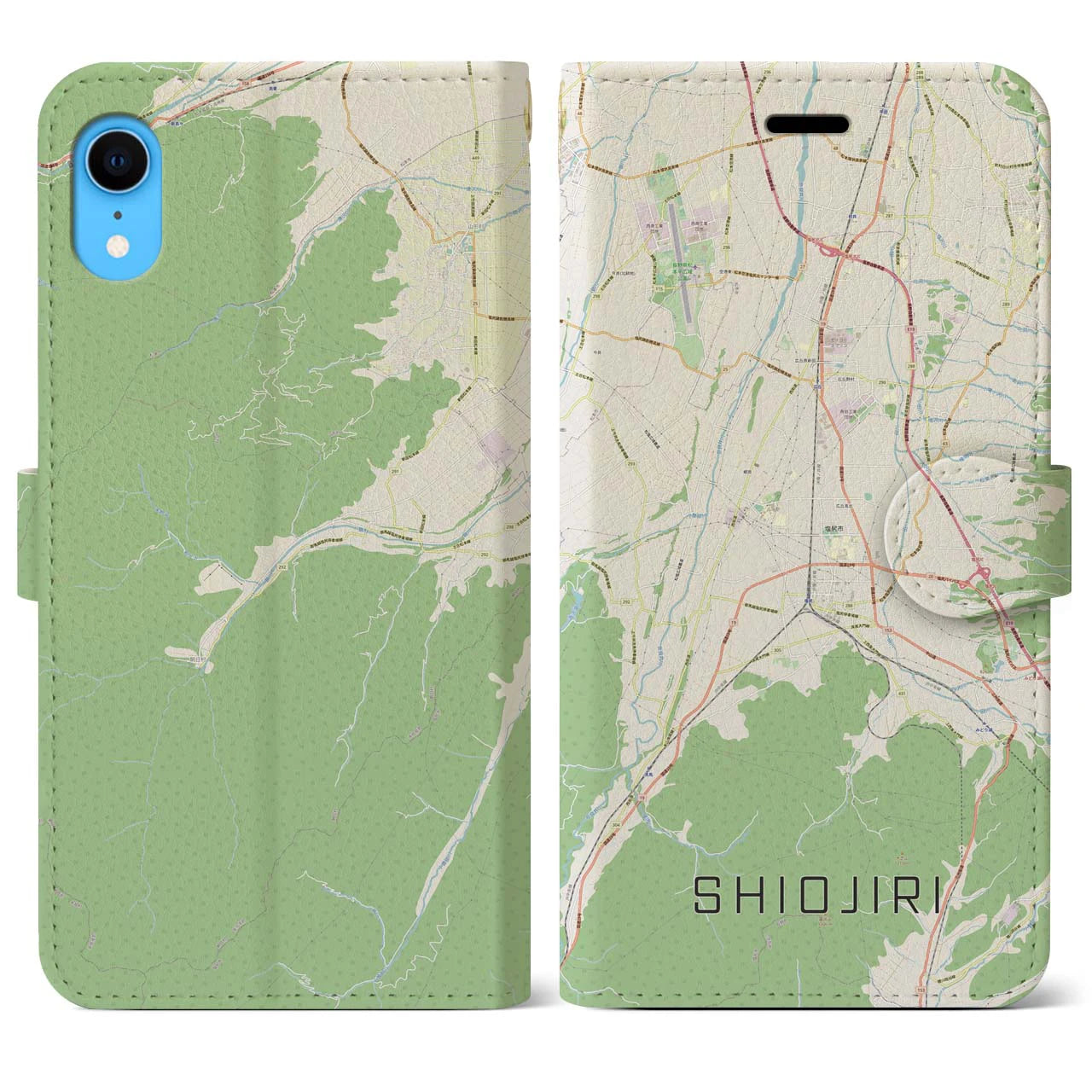 【塩尻】地図柄iPhoneケース（手帳両面タイプ・ナチュラル）iPhone XR 用