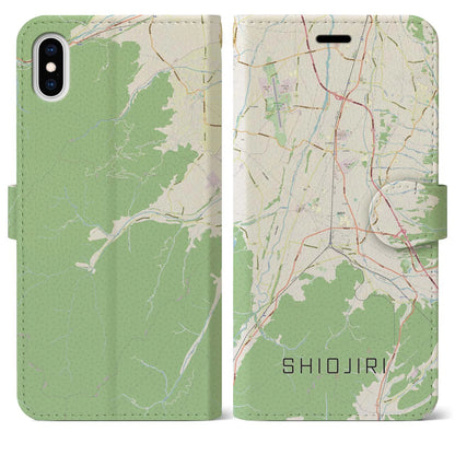 【塩尻（長野県）】地図柄iPhoneケース（手帳タイプ）ナチュラル・iPhone XS Max 用