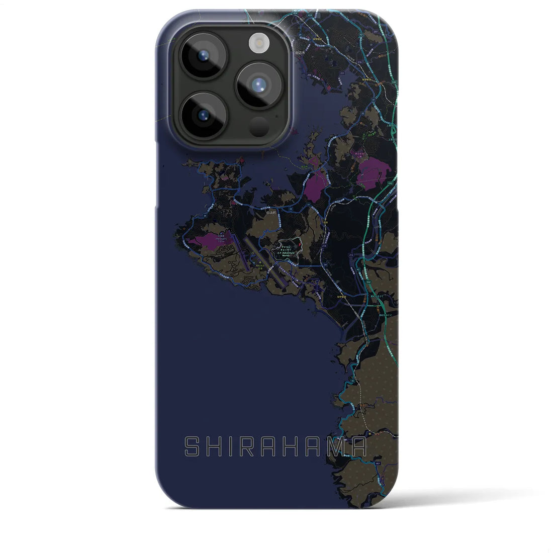 【白浜】地図柄iPhoneケース（バックカバータイプ・ブラック）iPhone 15 Pro Max 用
