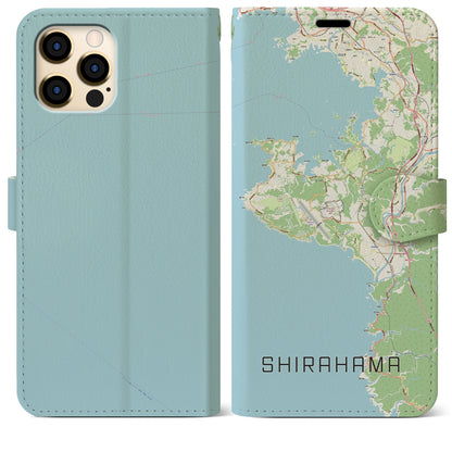 【白浜（和歌山県）】地図柄iPhoneケース（手帳タイプ）ナチュラル・iPhone 12 Pro Max 用