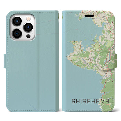 【白浜（和歌山県）】地図柄iPhoneケース（手帳タイプ）ナチュラル・iPhone 13 Pro 用