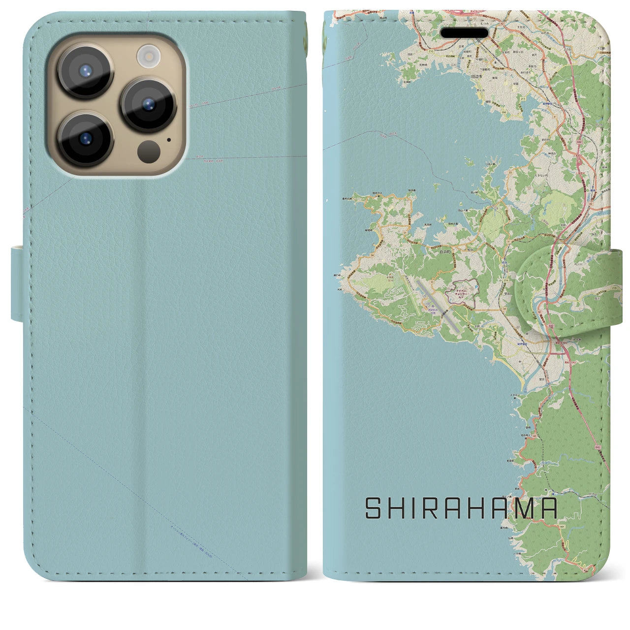【白浜】地図柄iPhoneケース（手帳両面タイプ・ナチュラル）iPhone 14 Pro Max 用
