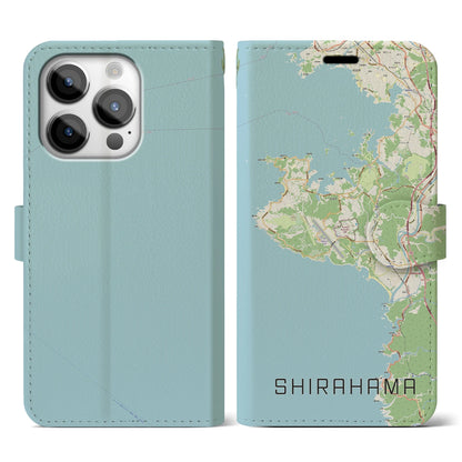 【白浜（和歌山県）】地図柄iPhoneケース（手帳タイプ）ナチュラル・iPhone 14 Pro 用