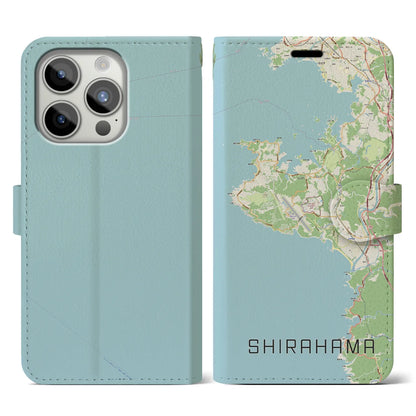 【白浜（和歌山県）】地図柄iPhoneケース（手帳タイプ）ナチュラル・iPhone 15 Pro 用