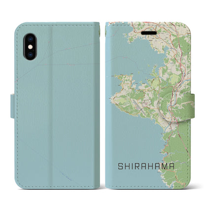 【白浜（和歌山県）】地図柄iPhoneケース（手帳タイプ）ナチュラル・iPhone XS / X 用